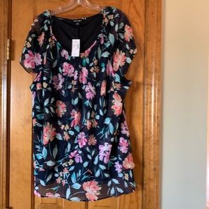 ROZ & ALI BLUE FLORAL BLOUSE NEW 3X